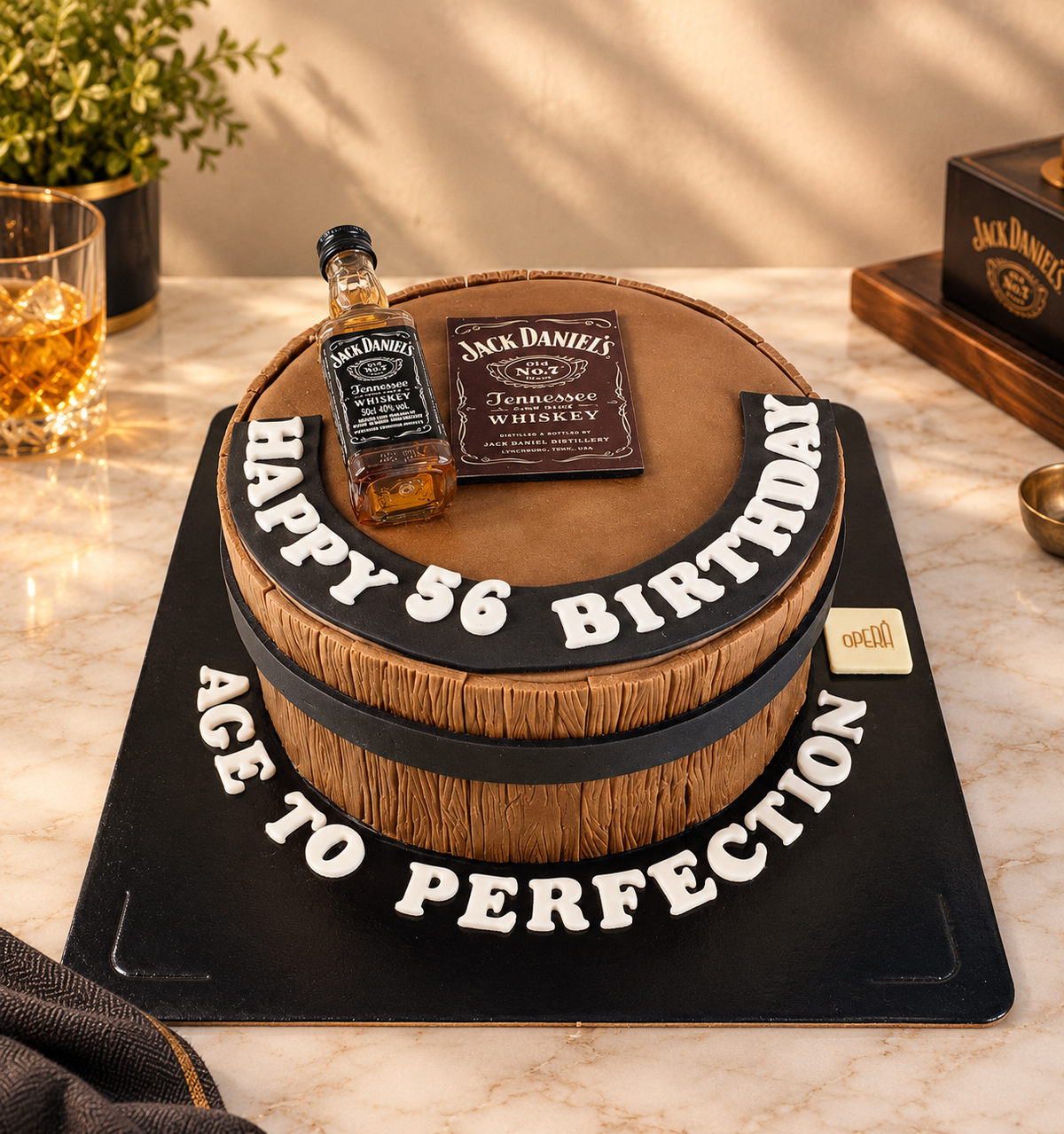 Whiskey barrel birthday cake