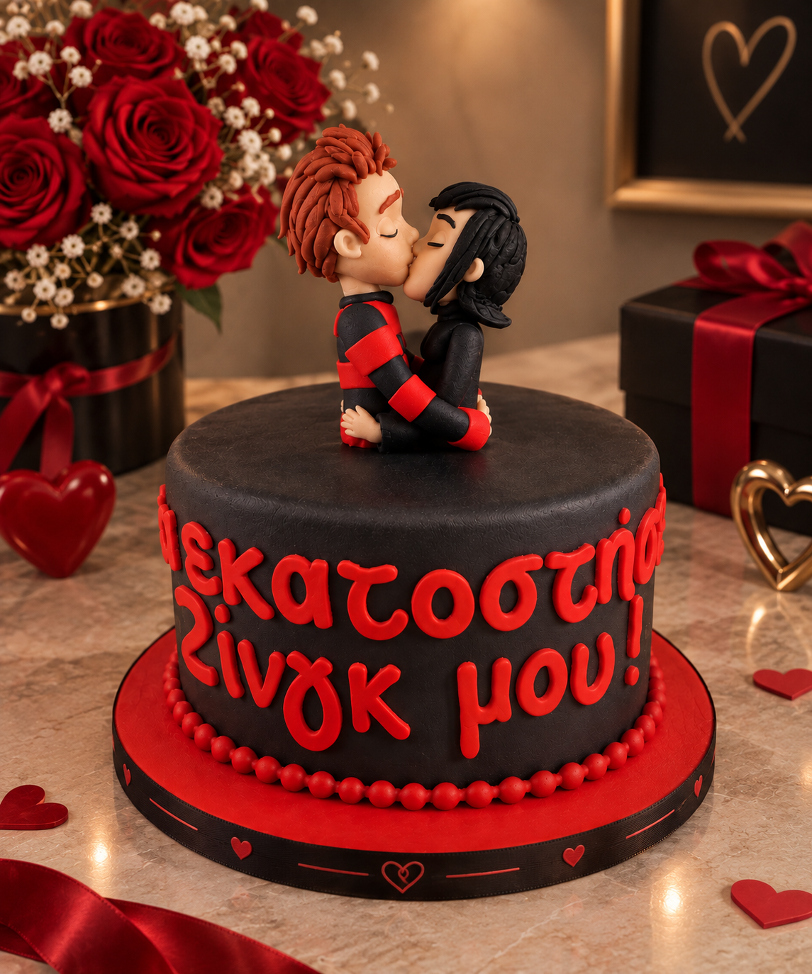 Romantic black and red cake